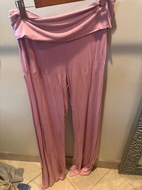 Lily Lotus Dusty Pink Fold-Over Waist Wide-Leg Lounge Pants